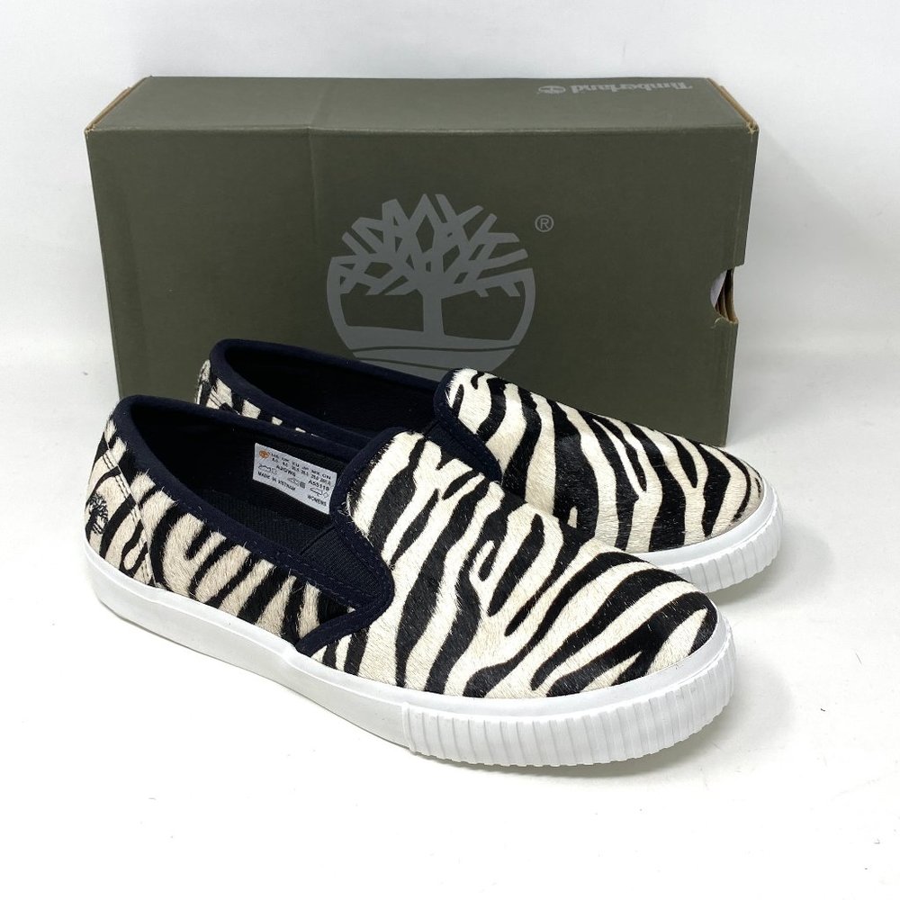Timberland BX2 WOMEN SKYLA BAY SLIP ON ZEBRA LEATHER Black White TB 0A2GW6 BX2 - Picture 4 of 10